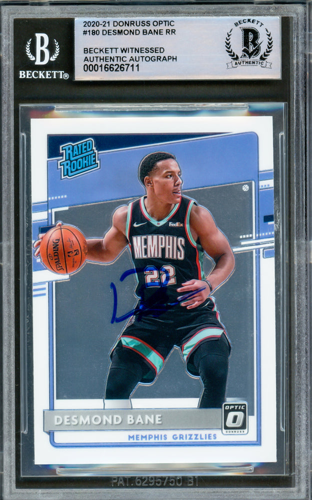 Desmond Bane Autographed 2020-21 Donruss Optic Rookie Card #180 Memphis Grizzlies Beckett BAS Witnessed