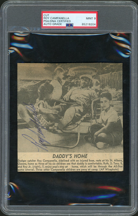 Roy Campanella Autographed 5x5 Newspaper Page Photo Brooklyn Dodgers Auto Grade Mint 9 Pre Accident PSA/DNA #85219204