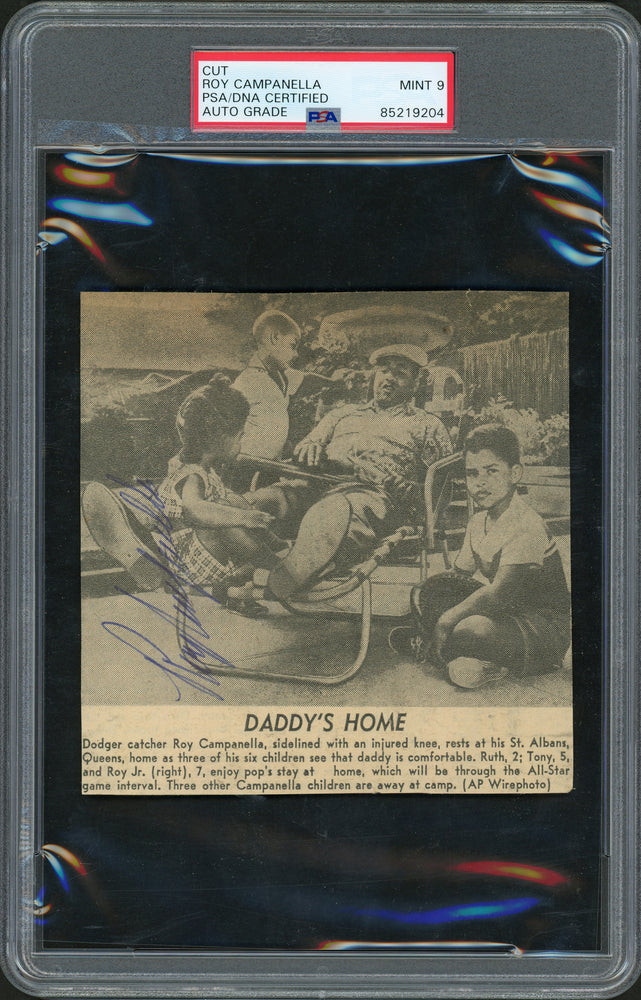 Roy Campanella Autographed 5x5 Newspaper Page Photo Brooklyn Dodgers Auto Grade Mint 9 Pre Accident PSA/DNA #85219204