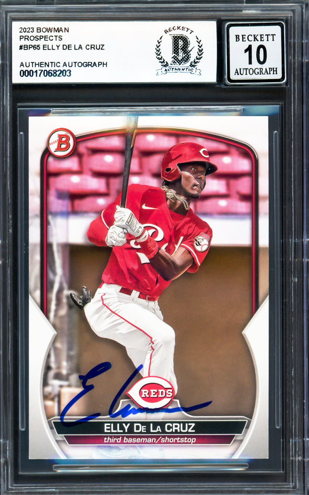 Elly De La Cruz Autographed 2023 Bowman Prospects Rookie Card #BP65 Cincinnati Reds Auto Grade Gem Mint 10 Beckett BAS