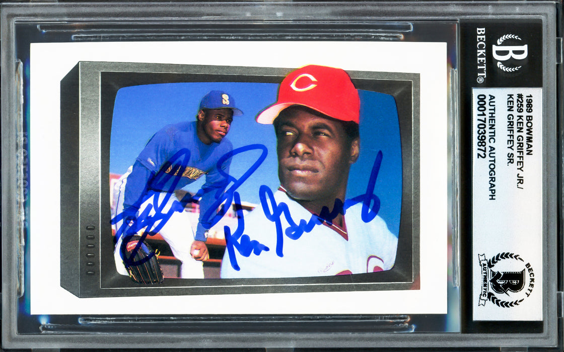 Ken Griffey Jr. & Sr. Autographed 1989 Bowman Rookie Card #259 Auto Grade Gem Mint 10 Beckett BAS