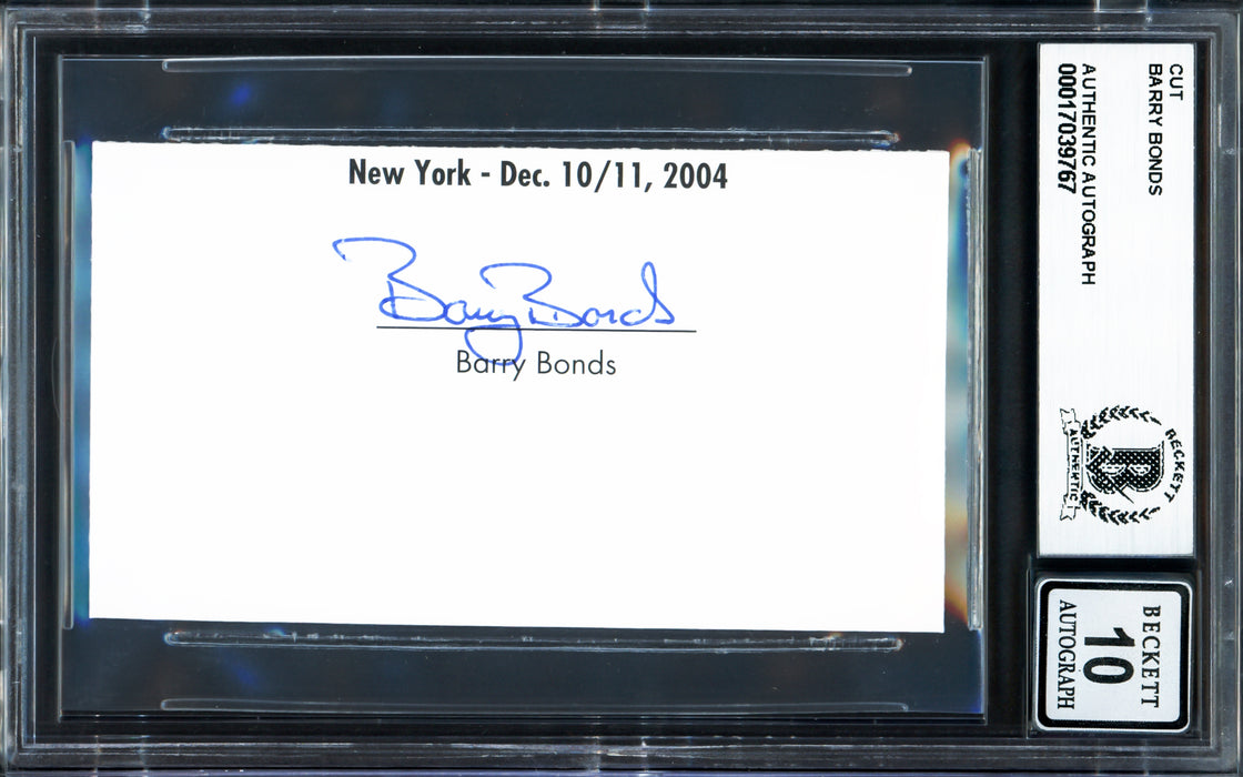 Barry Bonds Autographed 2"x3.5" Cut Signature San Francisco Giants Auto Grade Gem Mint 10 Full Name Beckett BAS