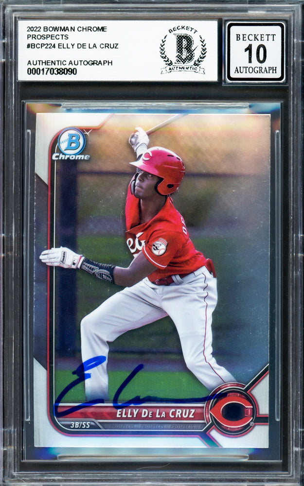 Elly De La Cruz Autographed 2022 Bowman Chrome Prospects Rookie Card #BCP224 Cincinnati Reds Auto Grade Gem Mint 10 Beckett BAS