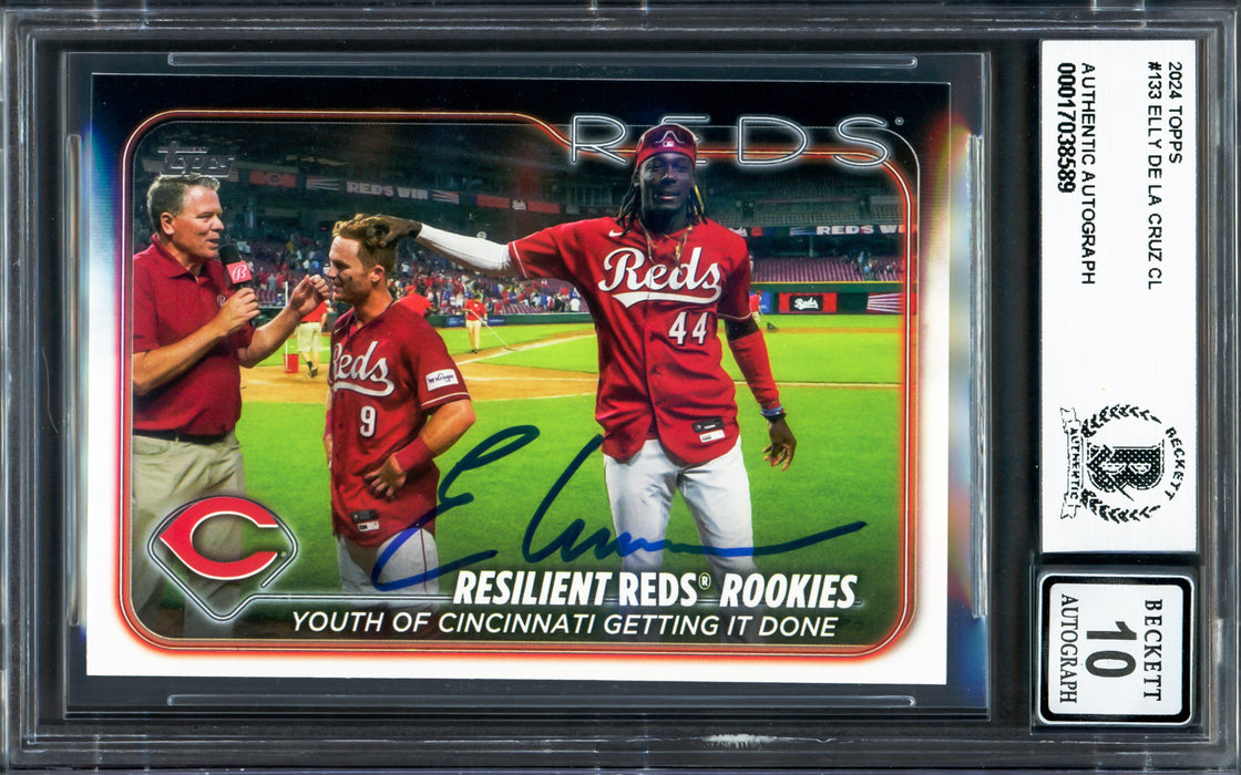 Elly De La Cruz Autographed 2024 Topps Rookie Card #133 Cincinnati Reds Auto Grade Gem Mint 10 Beckett BAS