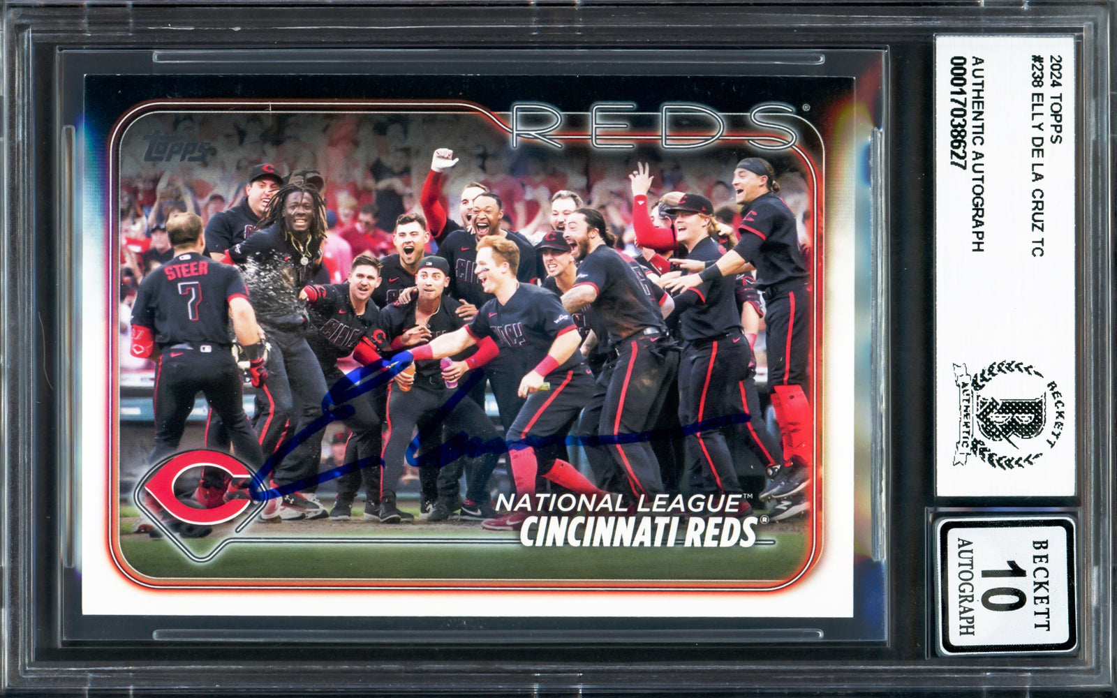 Elly De La Cruz Autographed 2024 Topps Rookie Card #238 Cincinnati Reds Auto Grade Gem Mint 10 Beckett BAS
