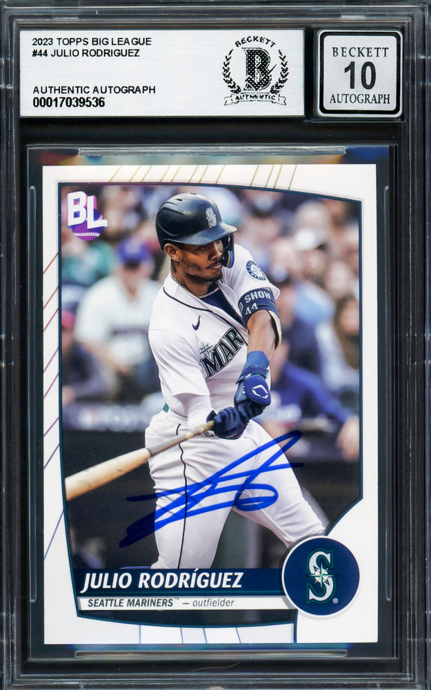 Julio Rodriguez Autographed 2023 Topps Big League Card #44 Seattle Mariners Auto Grade Gem Mint 10 Beckett BAS