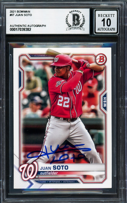 Juan Soto Autographed 2021 Bowman Card #67 New York Yankees Auto Grade Gem Mint 10 Beckett BAS