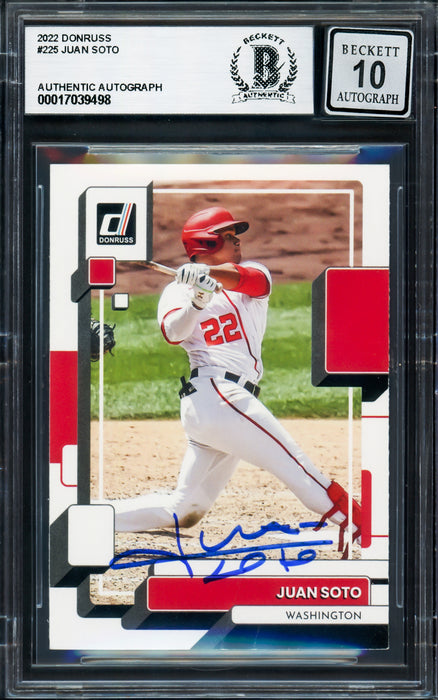 Juan Soto Autographed 2022 Donruss Card #225 New York Yankees Auto Grade Gem Mint 10 Beckett BAS