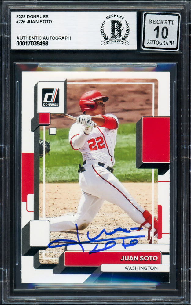 Juan Soto Autographed 2022 Donruss Card #225 New York Yankees Auto Grade Gem Mint 10 Beckett BAS