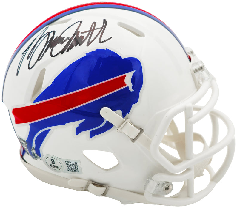 Bruce Smith Autographed Buffalo Bills White Speed Mini Helmet Beckett BAS Witness