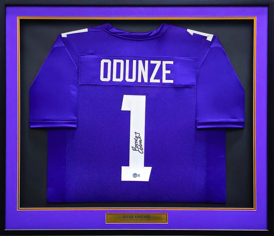 Washington Huskies Rome Odunze Autographed Framed Purple Jersey Beckett BAS Witness
