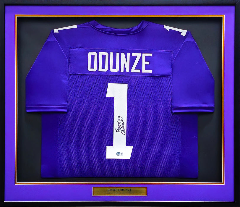 Washington Huskies Rome Odunze Autographed Framed Purple Jersey Beckett BAS Witness