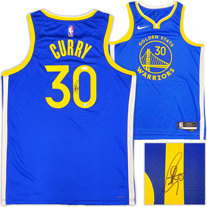 Golden State Warriors Stephen Curry Autographed Blue Nike Swingman Icon Edition Jersey Size 48 JSA