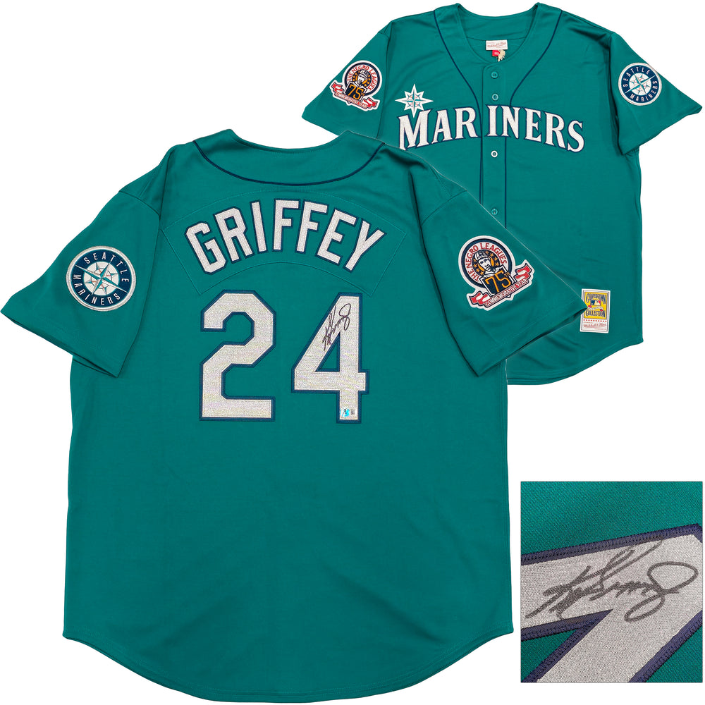 Seattle Mariners Ken Griffey Jr. Autographed Teal Authentic Mitchell & Ness 1995 Cooperstown Collection 75th Negro League Commemorative Year Jersey Size 52 Beckett BAS Witness