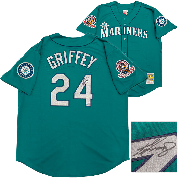Seattle Mariners Ken Griffey Jr. Autographed Teal Authentic Mitchell & Ness 1995 Cooperstown Collection 75th Negro League Commemorative Year Jersey Size 52 Beckett BAS Witness