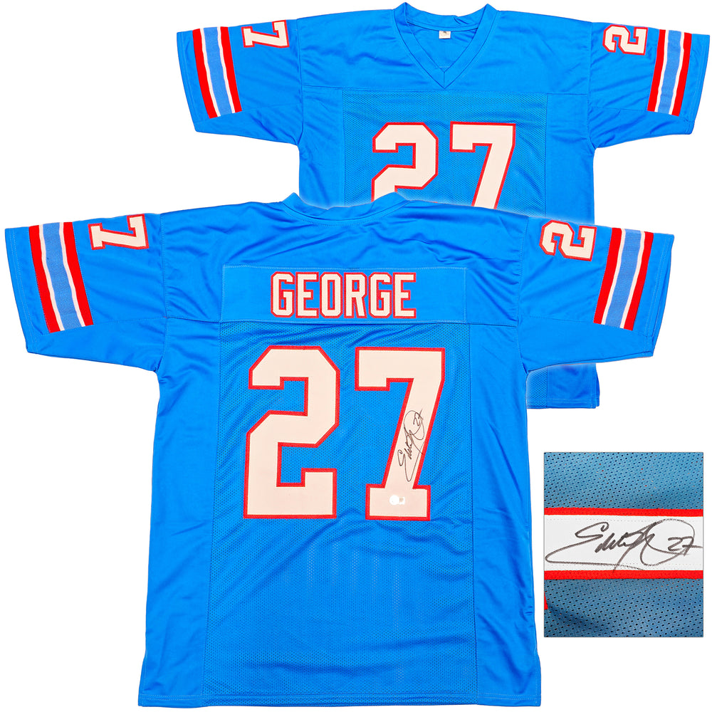 Houston Oilers Eddie George Autographed Blue Jersey Beckett BAS Witness