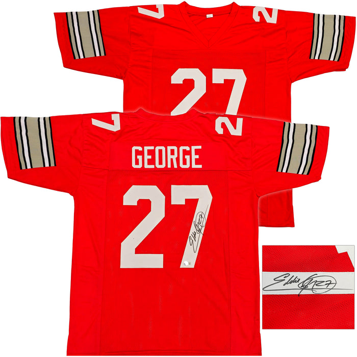 Ohio State Buckeyes Eddie George Autographed Red Jersey Beckett BAS Witness