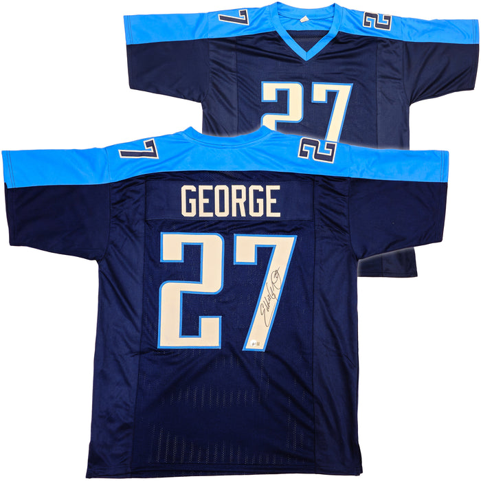 Tennessee Titans Eddie George Autographed Blue Jersey Beckett BAS Witness