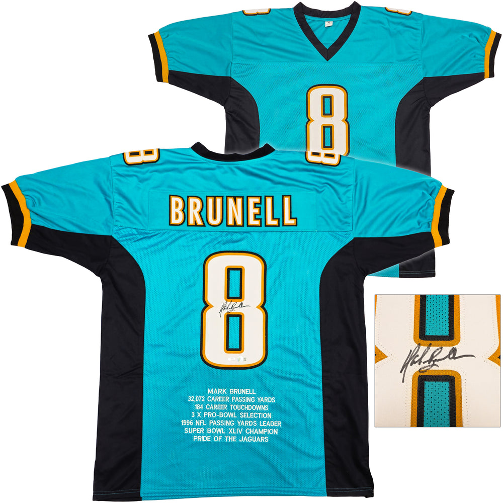 Jacksonville Jaguars Mark Brunell Autographed Teal Stat Jersey Beckett BAS QR