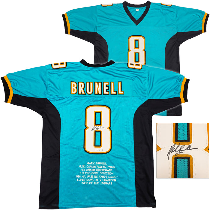 Jacksonville Jaguars Mark Brunell Autographed Teal Stat Jersey Beckett BAS QR