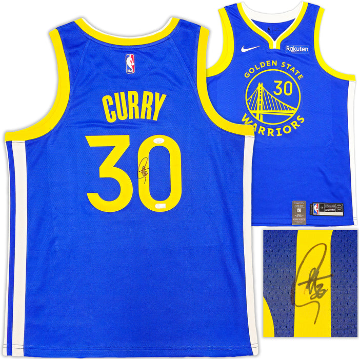 Golden State Warriors Stephen Curry Autographed Blue Nike Swingman Nike Connect Jersey Size 48 JSA