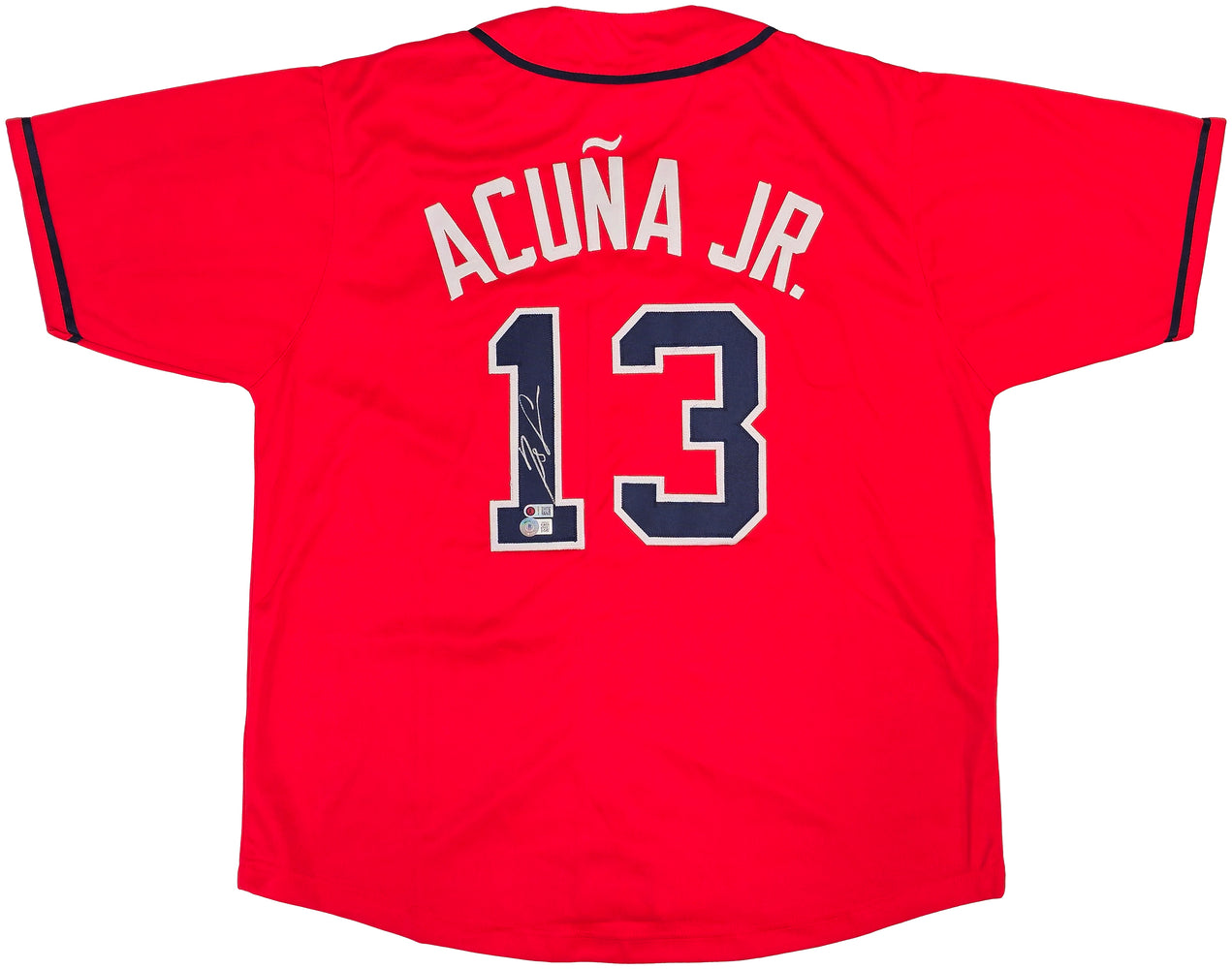 Atlanta Braves Ronald Acuna Jr. Autographed Red Jersey Beckett BAS Witness