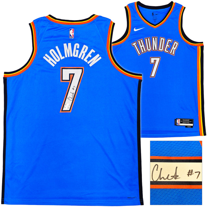 Oklahoma City Thunder Chet Holmgren Autographed Blue Nike Swingman Icon Edition Jersey Size 52 Beckett BAS Witness