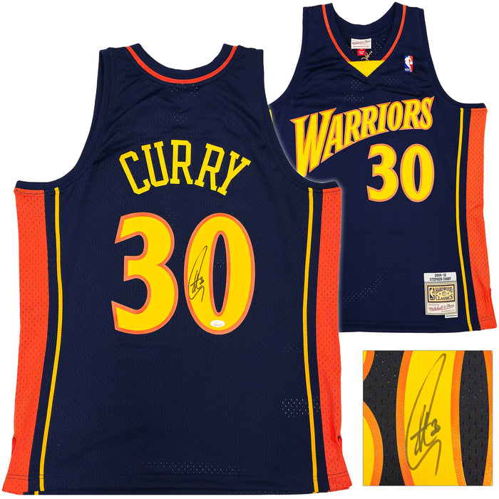 Golden State Warriors Stephen Curry Autographed Blue Authentic Mitchell & Ness 09-10 HWC Swingman Rookie Year Replica Jersey Size L JSA