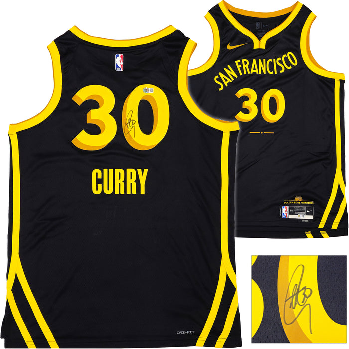 Golden State Warriors Stephen Curry Autographed Black Nike Swingman City Edition Jersey Size 48 Beckett BAS Witness
