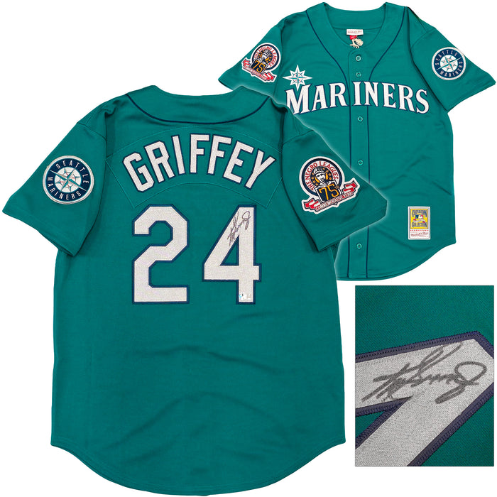 Seattle Mariners Ken Griffey Jr. Autographed Teal Authentic Mitchell & Ness 1995 Cooperstown Collection 75th Negro League Commemorative Year Jersey Size 44 Beckett BAS Witness