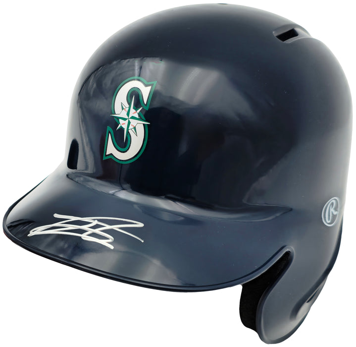 Julio Rodriguez Autographed Seattle Mariners Blue Mini Helmet (Minor Scratches/Scuffs) Beckett BAS QR