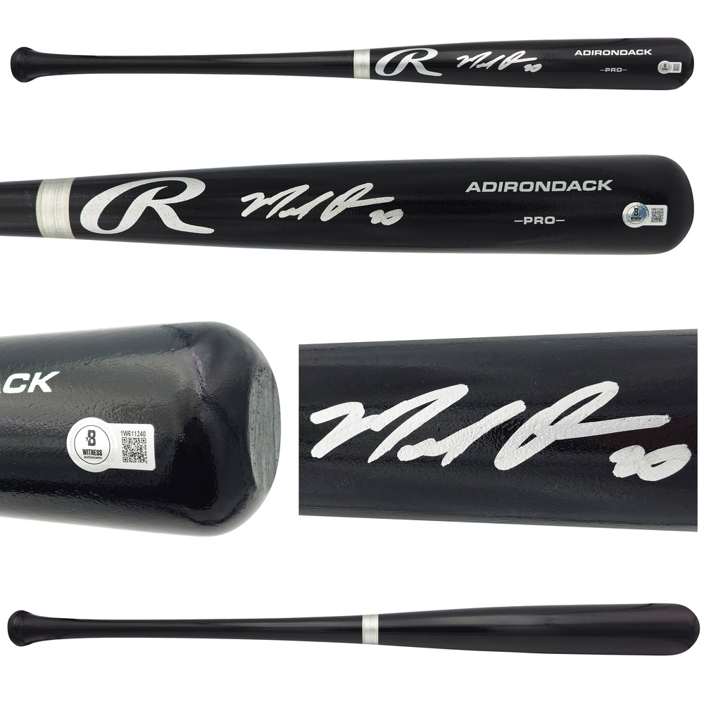 Marcell Ozuna Autographed Black Rawlings Adirondack Baseball Bat Atlanta Braves Beckett BAS Witness