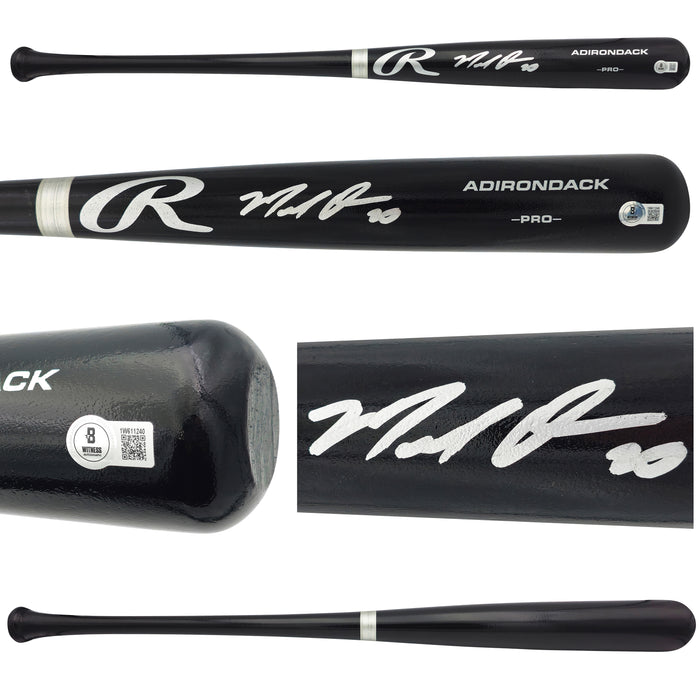 Marcell Ozuna Autographed Black Rawlings Adirondack Baseball Bat Atlanta Braves Beckett BAS Witness