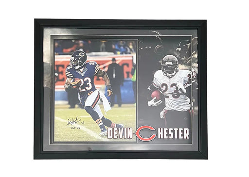 Devin Hester Signed HOF 24 Inscription Chicago 3D Light Up Framed Football 33x27 Photo (JSA)