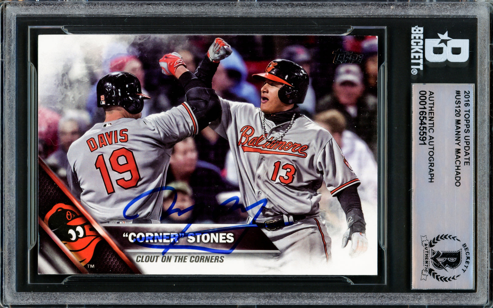 Manny Machado Autographed 2016 Topps Update Card #US120 Baltimore Orioles Beckett BAS #16545591