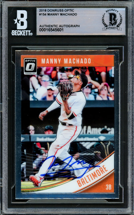 Manny Machado Autographed 2018 Donruss Optic Card #154 Baltimore Orioles Beckett BAS #16545601
