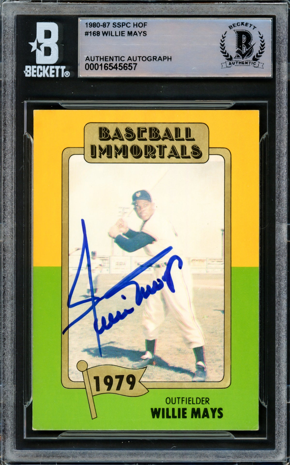 Willie Mays Autographed 1980 Baseball Immortals Card #168 San