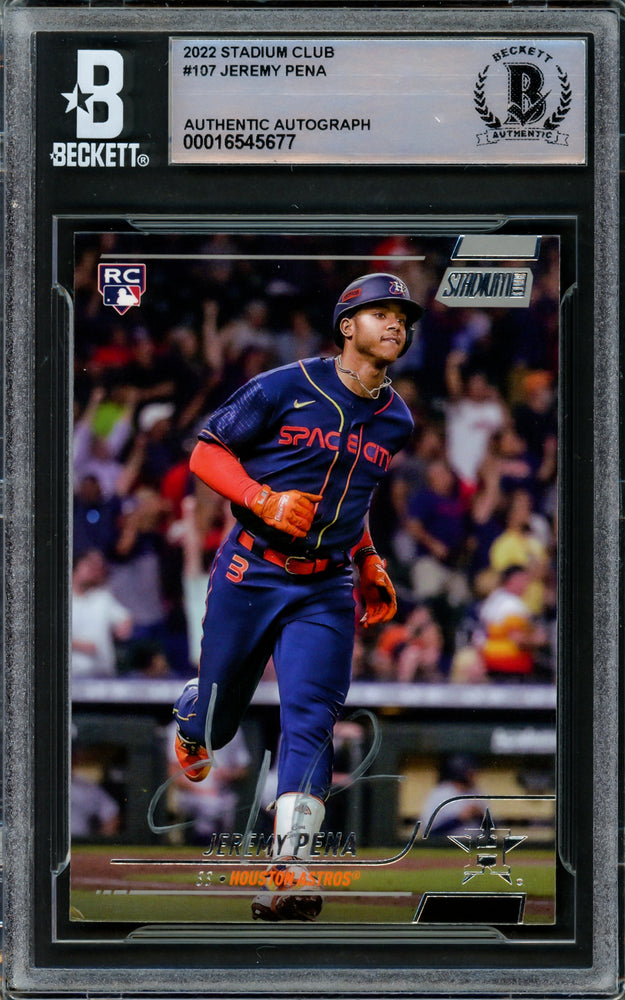 Jeremy Pena Autographed 2022 Stadium Club Rookie Card #107 Houston Astros Beckett BAS #16545677