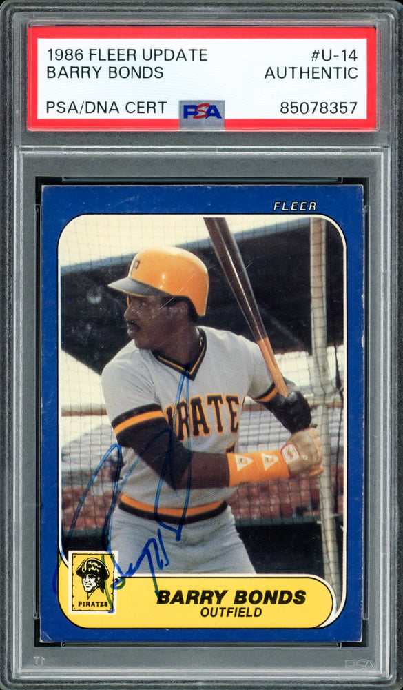 Barry Bonds Autographed 1986 Fleer Update Rookie Card #U-14 Pittsburgh Pirates Rookie Era Signature PSA/DNA #85078357