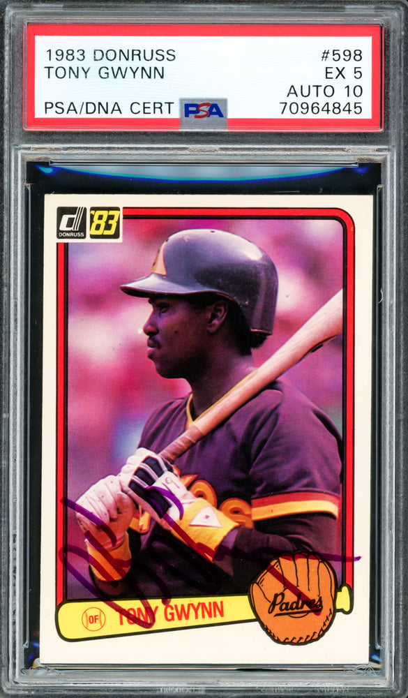 Tony Gwynn Autographed 1983 Donruss Rookie Card #598 San Diego Padres PSA 5 Auto Grade Gem Mint 10 PSA/DNA #70964845