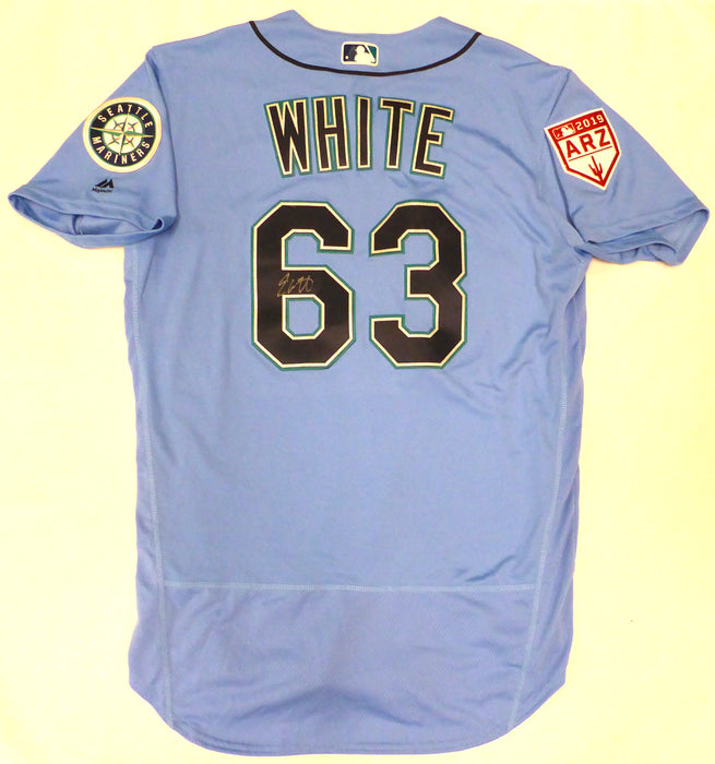 Seattle Mariners Evan White Autographed 2019 Spring Training Used Blue Jersey JSA #GG84843