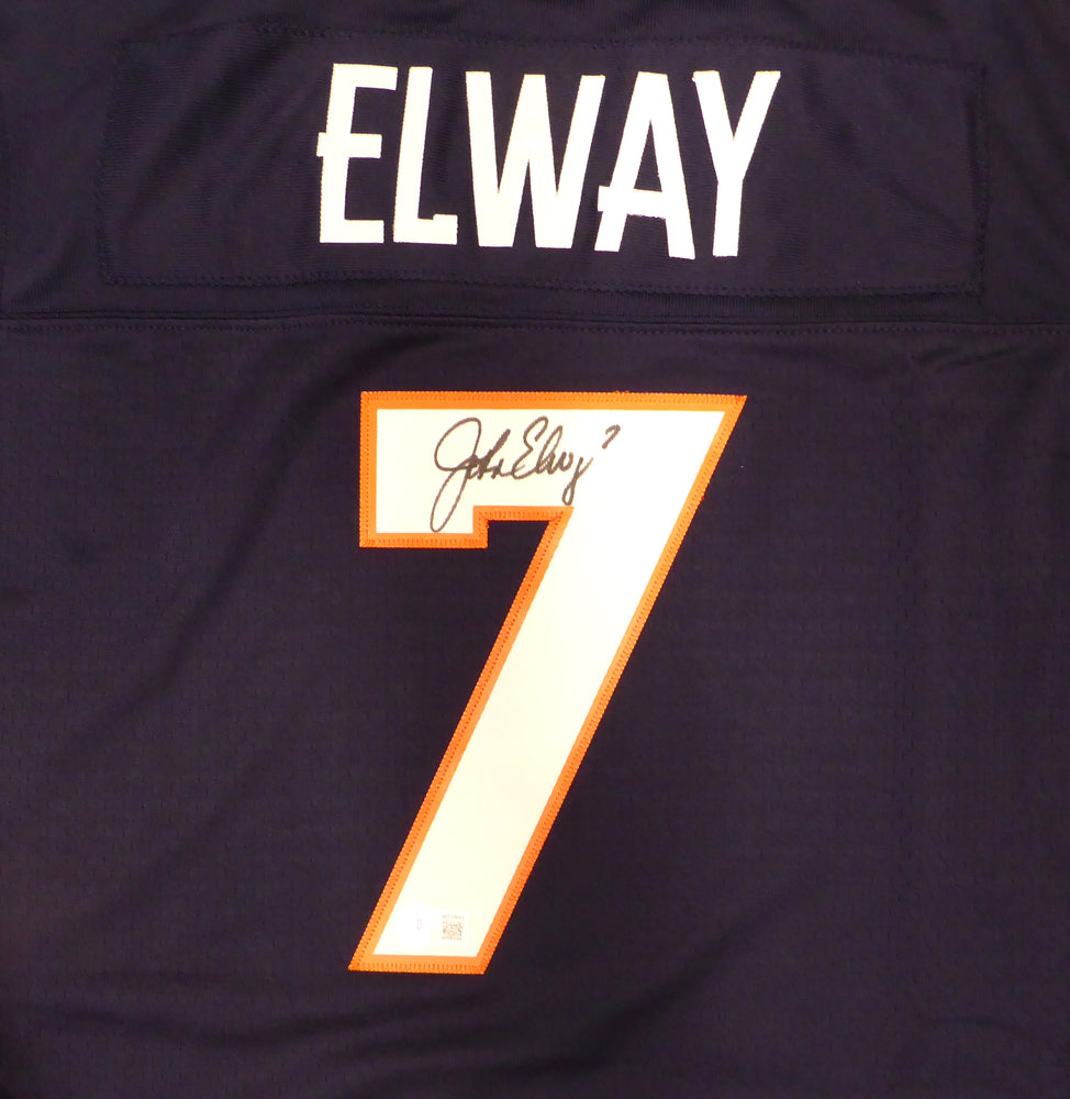 Denver Broncos John Elway Autographed Blue Woman's Mitchell & Ness Jersey Size 44 Beckett BAS QR #W150691