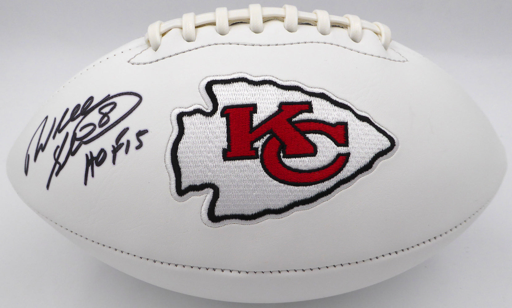 Will Shields Autographed White Logo Football Kansas City Chiefs "HOF 15" SS Holo #A535830
