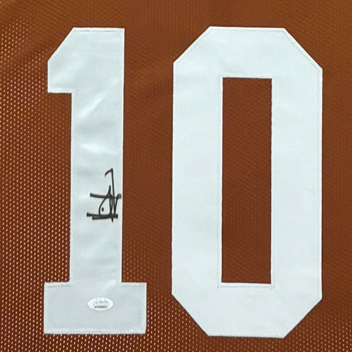 Vince Young Signed Orange Custom Suede Matte Framed Football Jersey