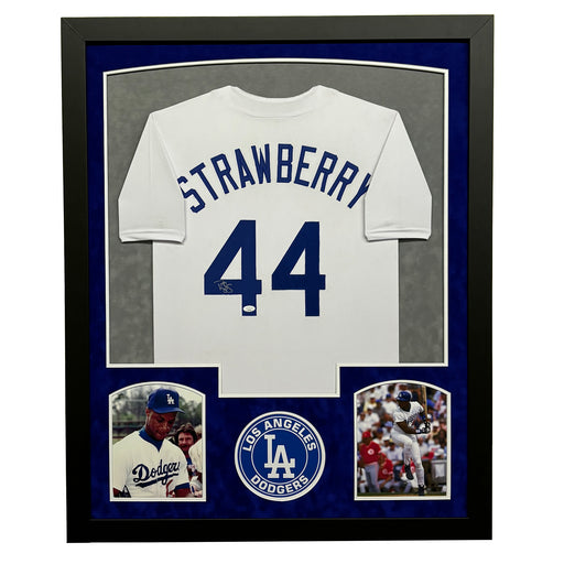 Darryl Strawberry Signed Los Angeles White Custom Suede Matte Framed Baseball Jersey