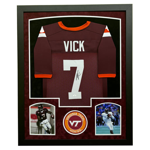 Michael Vick Signed Virgina Tech Custom Suede Matte Framed Football Jersey