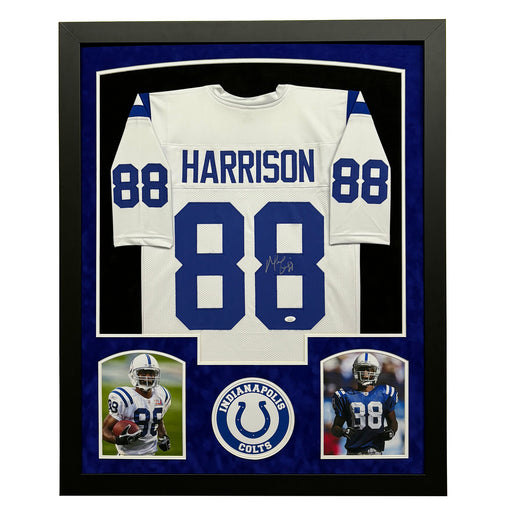 Marvin Harrison Signed Indianapolis White Custom Suede Matte Framed Football Jersey