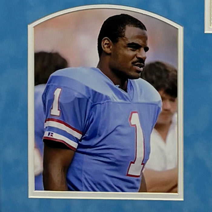 Warren Moon Signed HOF 06 White Custom Suede Matte Framed Jersey