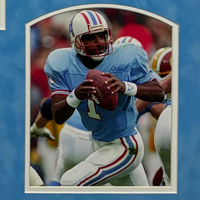 Warren Moon Signed HOF 06 White Custom Suede Matte Framed Jersey