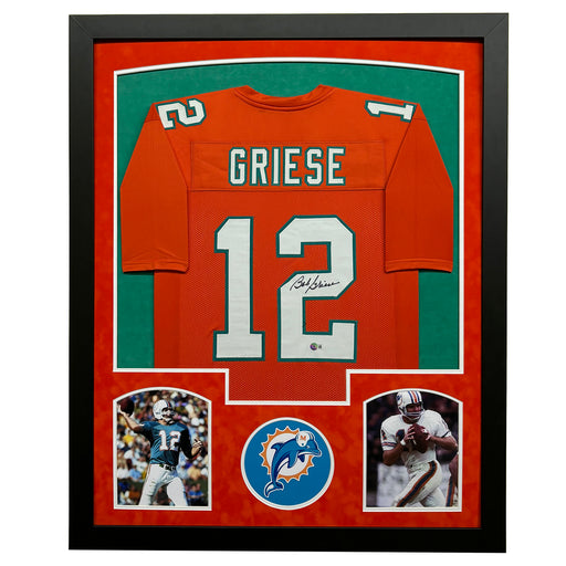 Bob Griese Signed Miami Orange Custom Suede Matte Framed Football Jersey